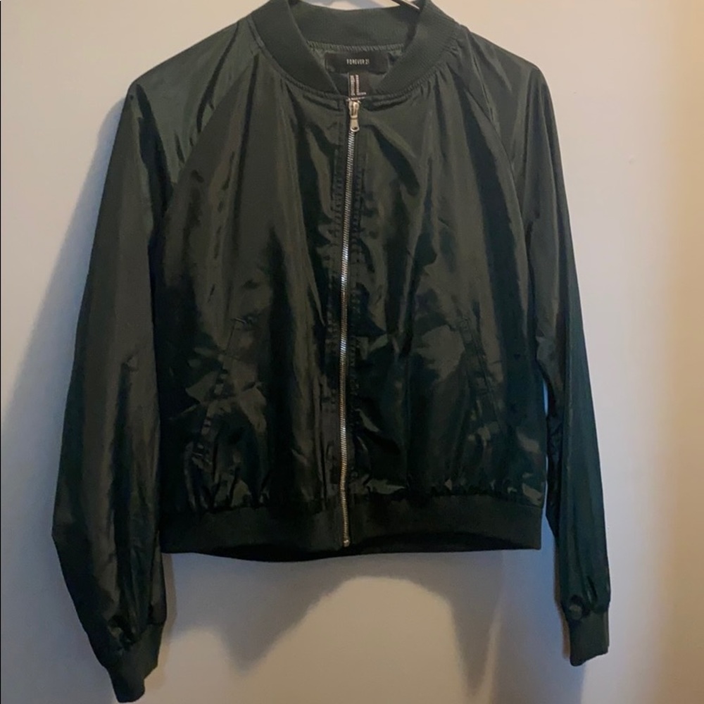 Dark Green Bomber Jacket - F21 Size Medium